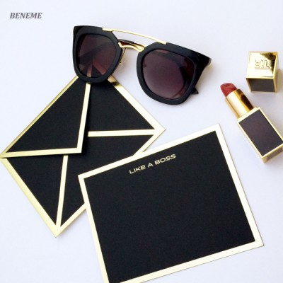 Black Super Luxury Custom Personalized Wedding Invitation Envelopes with Gold Edge